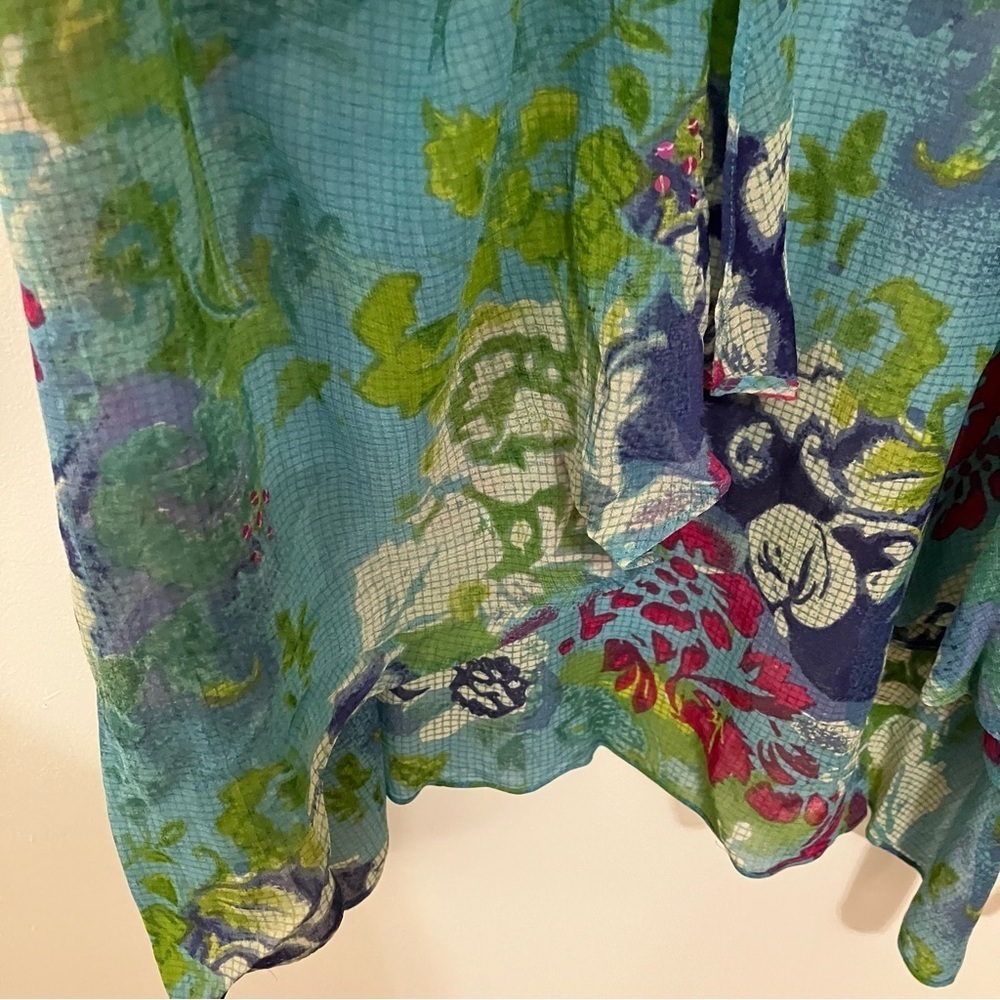 Ulla Popken 2 Piece Sheer Floral Duster Teal A-line Tank Rayon Dress 16/18 - Picture 9 of 12